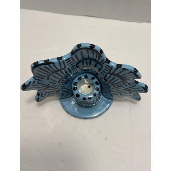 Lucie de Moyencourt Blue & Black Glazed Stoneware Shell Candle Holder - Picture 6 of 8